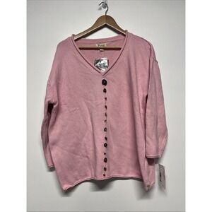 Pure‎ Knits Sweater Women's 1X Pink Buttons Iris Pullover